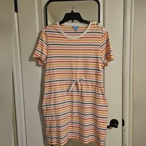 Draper James Striped Cotton Tee Dress with Button Shoulder